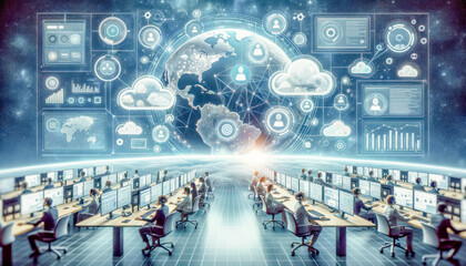 Background Image Tailored for a Technical-scientific Magazine, set in a High-Tech Lab Environment Emphasizing  X as a Service (XaaS) Cloud Network Storage Computer Backdrop Digital Art Poster Cover