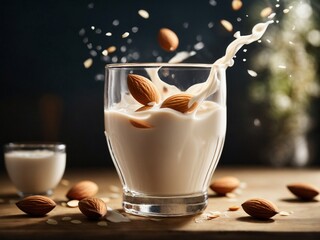 Almond Milk splash in a glass cup