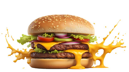 burger isolated on transparent background, png, Generative Ai - Powered by Adobe