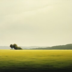  a lone tree in a field of green grass with a gray sky in the background.  generative ai