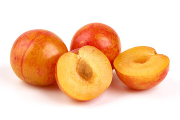 Fresh Aprium fruits, orange apricots, isolated on white background.