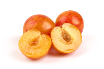 Fresh Aprium fruits, orange apricots, isolated on white background.