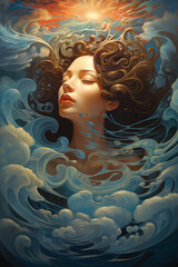 Psychic Waves Woman A Fluid Expression of Emotion and Mystery: An Abstract Painting