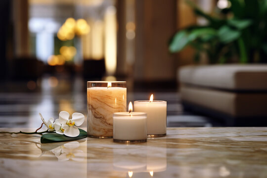 Candles on a table in a SPA