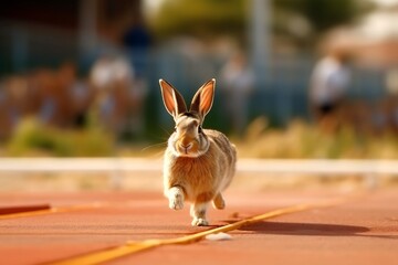 Running rabbit. Cute adorable rabbit.