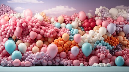  a bunch of balloons are floating in the air over a blue surface.  generative ai