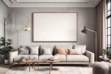 A detailed perspective capturing a Canvas Frame for a mockup in a modern living room
