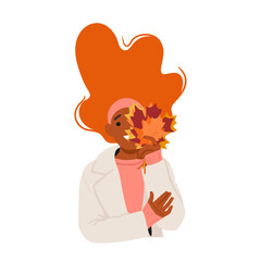 Young Woman Holding Vibrant Autumn Leaves, Embodying The Beauty Of The Season, Cartoon People Vector Illustration