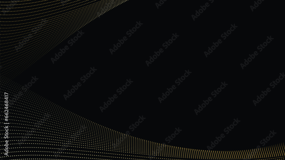 Poster abstract geometric technology background. gold dotted curve or wave.