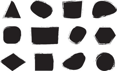 Charcoal shape frame, paint brush banner, chalk grunge texture, smudge black border isolated on white background. Coal style vector illustration - obrazy, fototapety, plakaty