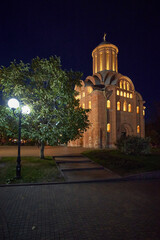 Ancient ukrainian Pyatnytska church at the night