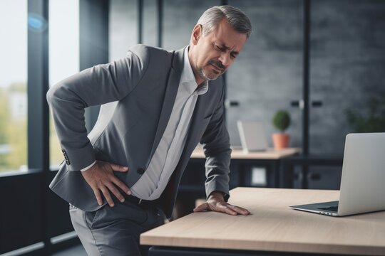 businessman with back pain and stress working in the office with exhaustion