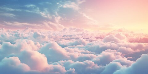 heavenly horizons - a breathtaking aerial landscape with wispy clouds, serene blues, and gentle magentas - obrazy, fototapety, plakaty