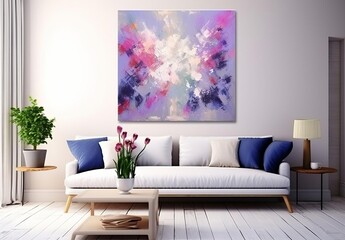 Modern Living Room with Vibrant Abstract Art on Canvas