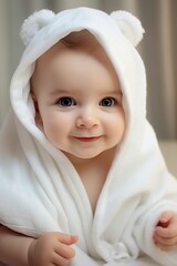 beautiful smiling baby wrapped in a towel
