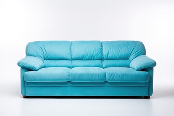 Cozy luxury blue couch over white studio background.