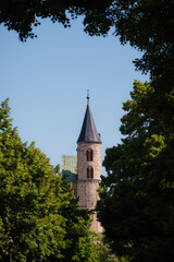 Schlossturm hinter Bäumen