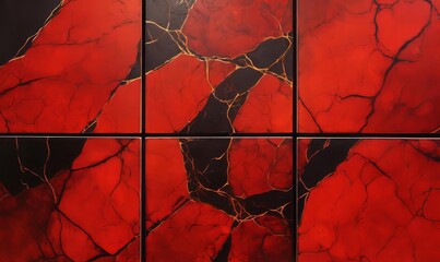Mende Art Inspired Abstract Painting: Exploring the Intricate Balance of Kinetic Lines and Curves in a Red and Black Molecular Masterpiece.
