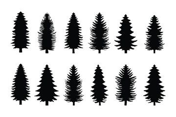 Pine tree silhouettes vector collection.Vector illustration of pine trees silhouette