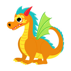 Cute orange dragon. Child dragon persona. Cartoon modern style vector illustration.