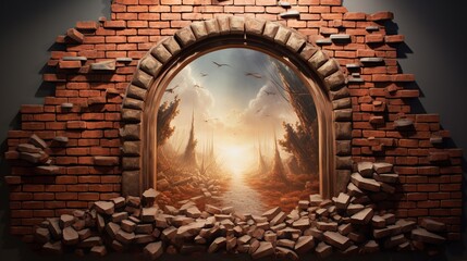  a picture of a brick wall with a hole in it.  generative ai