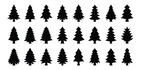 Christmas tree icons set. Vector illustration of pine trees silhouette