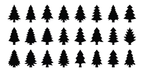 Fotobehang Christmas tree icons set. Vector illustration of pine trees silhouette © khulqi