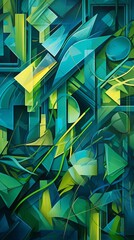 Abstract Geometric Art with Green and Blue Hues