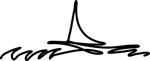 Obraz premium Hand draw simple line sailboat and waves, isolated on white