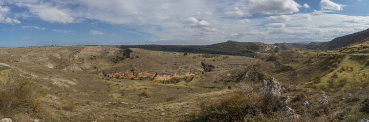 Fototapeta na wymiar Panorama of landscape of Hoces del Duraton y Sepulveda city on the background, Segovia, Spain