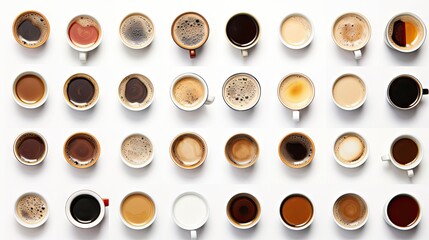 a group of different types of coffees on a white surface.  generative ai - obrazy, fototapety, plakaty