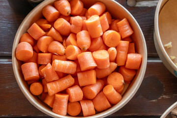 Cut up carrots in a bowl