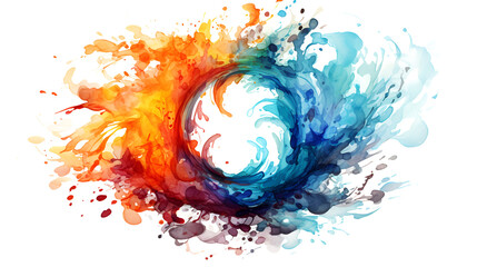 a whirlpool of watercolor paints in a flow moving in a circle, a splash of colors. Abstract circle liquid motion flow explosion on white background.