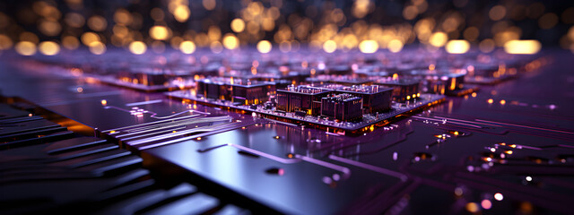 Artificial intelligence AI circuit board in shape electronic PCB circuit icon symbol on businessman hand finger touching with cyberpunk neon cyberspace lighting. Innovative technology Machine learning