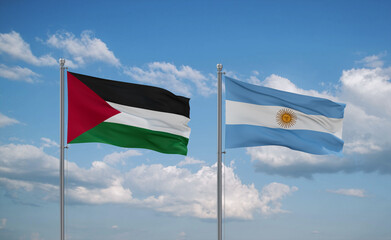 Argentina and Palestine and Gaza Strip flags, country relationship concept