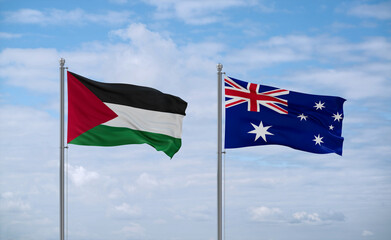 Australia and Palestine and Gaza Strip flags, country relationship concept