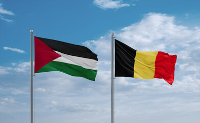 Belgium and Palestine and Gaza Strip flags, country relationship concept