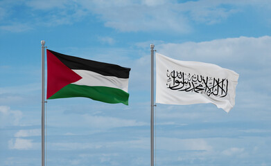 Palestine and Gaza Strip and Afghanistan national flags, country relationship concept