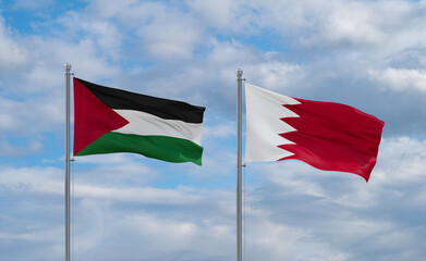Bahrain and Palestine and Gaza Strip flags, country relationship concept