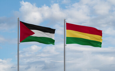 Bolivia and Palestine and Gaza Strip flags, country relationship concept