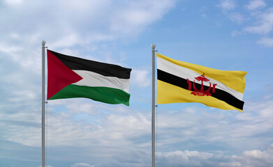 Brunei and Palestine and Gaza Strip flags, country relationship concepts