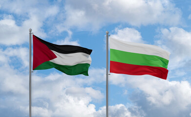 Bulgaria and Palestine and Gaza Strip flags, country relationship concept