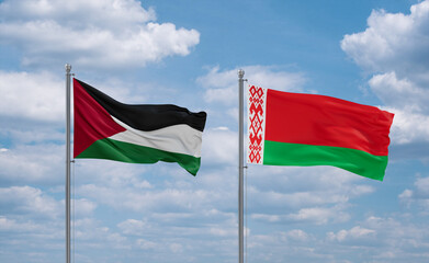 Belarus and Palestine and Gaza Strip flags, country relationship concept