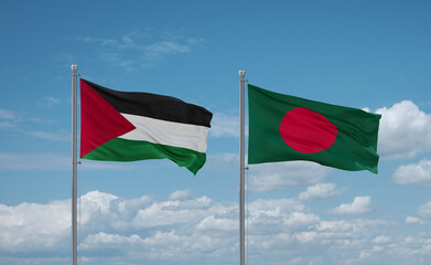 Bangladesh and Palestine and Gaza Strip flags, country relationship concept