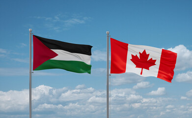 Canada and Palestine and Gaza Strip flags, country relationship concept