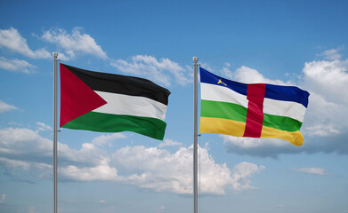 Central African Republic and Palestine and Gaza Strip flags, country relationship concept