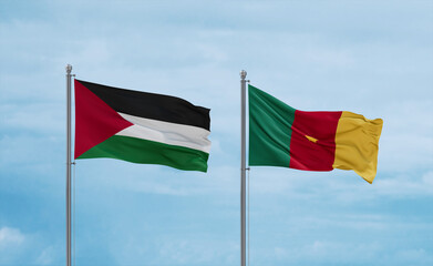 Cameroon and Palestine and Gaza Strip flags, country relationship concept