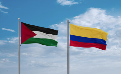 Colombia and Palestine and Gaza Strip flags, country relationship concept