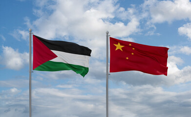 China and Palestine and Gaza Strip flags, country relationship concept
