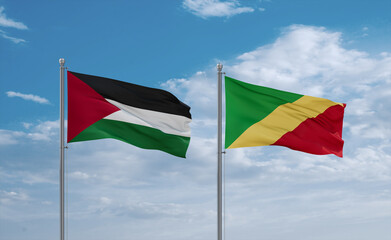 Congo and Palestine and Gaza Strip flags, country relationship concept